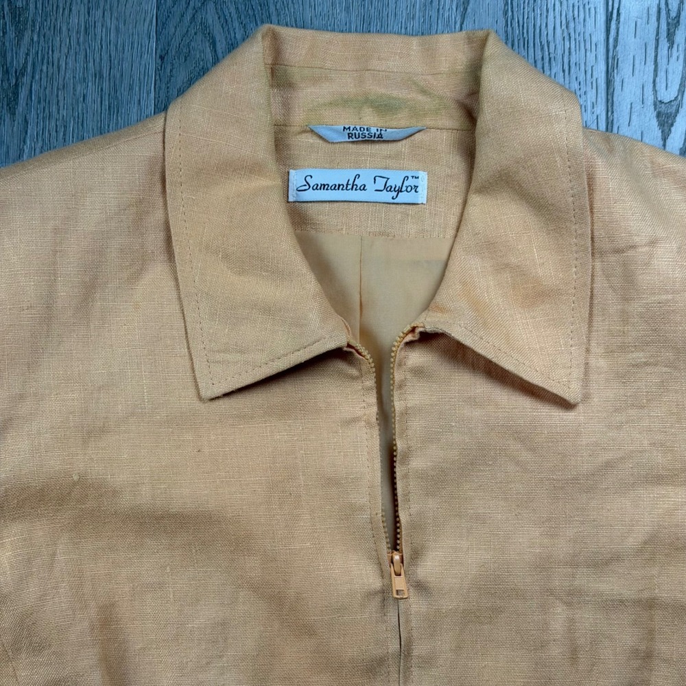 Vintage Womens Orange Zip Front Linen Jacket Size 10 Russia Samantha Taylor